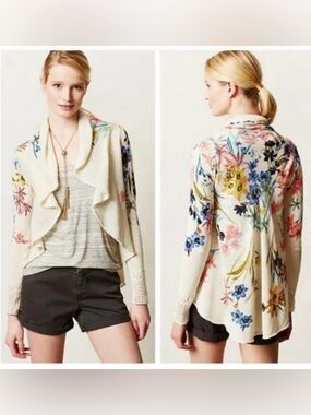 Anthropologie Knitted and Knotted Fleur de Champs Cardigan